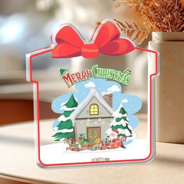 Imagem de Casa Papai Noel trenó decoração de mesa de Natal inverno feliz natal placa de acrílico decorações de natal para casa fazenda mesa manto prateleira