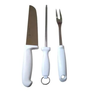 Imagem de Kit 3 Peças Para Churrasco Faca Garfo Chaira Aço Inox