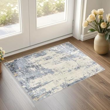 Imagem de UERMEI Tapete de entrada de 5,5 x 7,5 cm: Tapete pequeno abstrato neutro e lavável - Tapete de interior antiderrapante de pilha baixa para entrada, cozinha, tapete de porta da frente, casa de banho