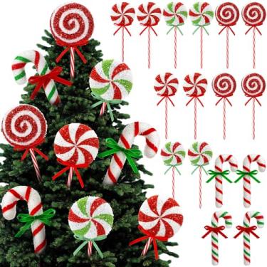 Imagem de Threehoney 16 peças de decorações de Natal de bengala doce, enfeites de Natal com glitter de bengala doce para pendurar no moinho de vento, pirulito, decoração de casa para o ano novo, material
