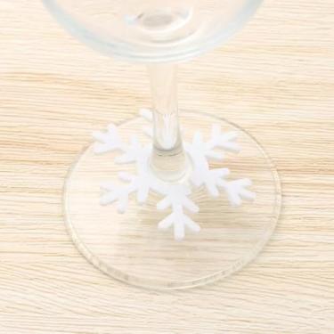 Imagem de Conjunto de dez pingentes de taça de vinho de feltro de Natal, anéis de decoração de taças de Natal para mesa de festa e jantar festivo (branco)