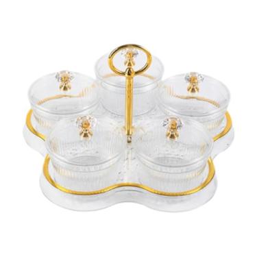 Imagem de FytStycale Bandeja de frutas secas, pratos de servir divididos, pote de armazenamento de cozinha prático à prova de poeira, prato de nozes doces para festas em, 5 Grades Transparentes