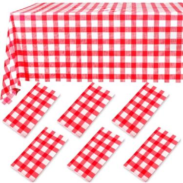 Imagem de Bgtecho Pacote com 12 toalhas de mesa guingão, toalha de mesa de plástico de 137 x 274 cm, toalha de mesa xadrez vermelha branca para festa, toalhas de mesa xadrez vermelhas à prova d'água, capa de