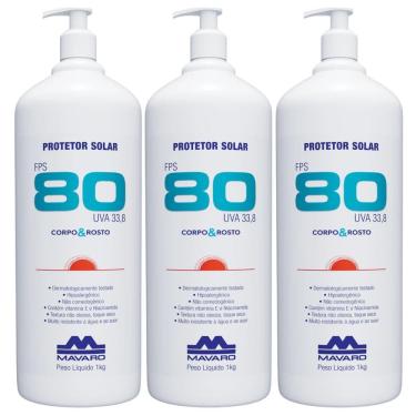 Imagem de Kit 3 Protetor Solar Profissional Corpo E Rosto 1 KG Raios UV FPS 80 Mavaro