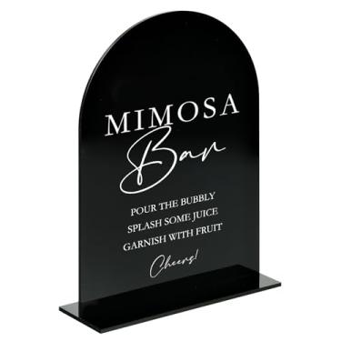 Imagem de Placa de bar Mimosa acrílica - placa e base de casamento em acrílico arqueado, 0,6 cm de espessura | Caligrafia moderna arco preto Mimosa placa de bar para casamento e festa (preto, 20 x 25 cm)