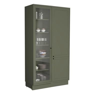 Imagem de Cristaleira Mdf Herval Viana, 3 Portas, com Vidro, Verde Hill
