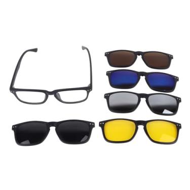 Imagem de lyrlody Clipe na Armação de Plástico para óculos de Sol, Clipe Magnético Nos óculos de Sol Proteção UV TR Armação Retangular Óculos de Condução Noturna Com 5 Clipes Intercambiáveis