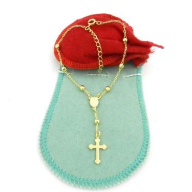 Imagem de Pulseira Terço Unissex 18 A 23cm 3mm Folheado Ouro 18k PL505 - WNBIJOU