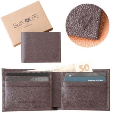 Imagem de Carteira Masculina Clássica Couro Legítimo Marca Bellvolpe, Marrom