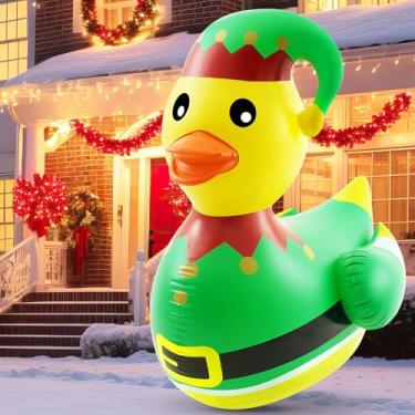 Imagem de Hungdao 1 peça de PVC 1,2 m PVC gigante inflável elfo pato enorme de borracha grande inflável, boias de piscina de Natal para decoração de piscina de Natal para decoração de piscina interna e externa