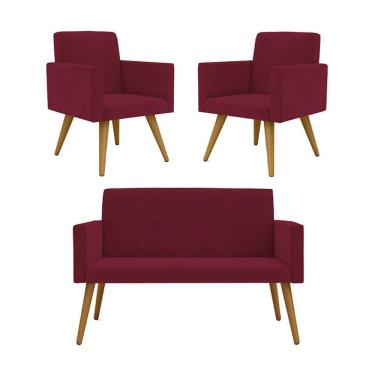 Imagem de Kit Namoradeira + 2 Poltronas Decorativas Sala Oferta ? Balaqui Decor Cor:marsala