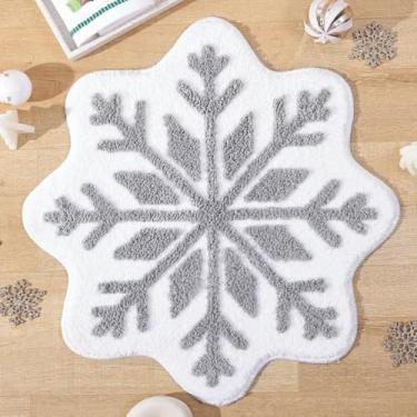 Imagem de Tapetes de banheiro de floco de neve para decoração de Natal, tapete de boas-vindas de floco de neve, antiderrapante, redondo, lavável, tapete de banheira, banheiro e cozinha (estilo 5, 40 x 40 cm)