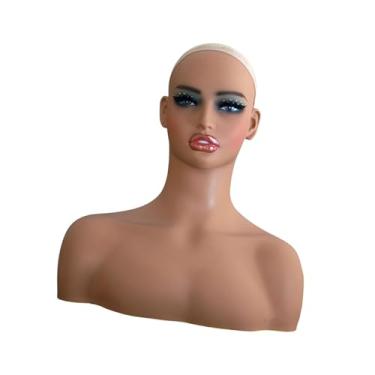 Imagem de harayaa Manequim de cabeça de peruca feminina com furos para orelha, modelo de manequim profissional multiuso, suporte de cabeça,