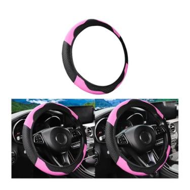 Imagem de FALVFUN Capa de volante de carro de fibra de carbono, protetor de volante de veículo elástico de couro de 35 a 38 cm, acessórios de decoração de interiores automotivos antiderrapantes respiráveis