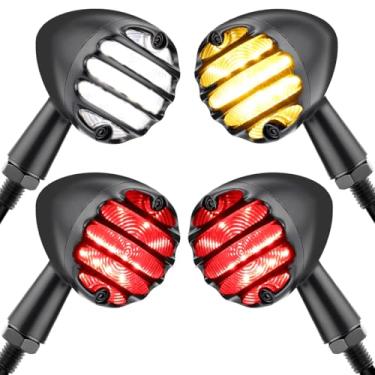 Imagem de Eagwinger Sinais de seta LED para motocicleta com luz de freio traseira ajuste universal (frente preta + traseira)