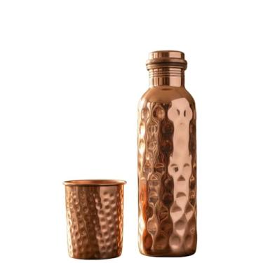 Imagem de Garrafa de água de cobre puro – versátil e adequada para viagens – Garrafa ayurvédica para mulheres e homens – Design de boca larga