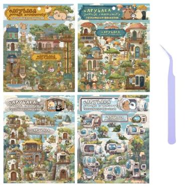 Imagem de Girls 3D Miniature Scene Stickers, 4 Sets Jungle Community DIY House Stickers for Tribe, Technology, Mushrooms, Art, Cute 3D Cartoon Sticker Scenes for Adult Kids Relief Stress Pass The Time