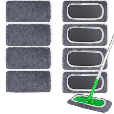 Imagem de AmaVins Pacote com 8 almofadas reutilizáveis de microfibra compatíveis com esfregão Swiffer, panos de limpeza a seco e panos de esfregão úmidos, almofadas laváveis para limpeza de superfícies e pisos