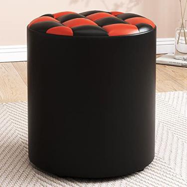 Imagem de Banqueta redonda para pés de couro, banco para mudança de calçado, para sala de estar, para quarto, preto e vermelho - 31 x 35 cm