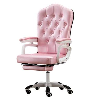 Imagem de Cadeira de escritório para jogos, cadeira de computador, cadeira giratória, reclinável, respirável, de alta densidade, com apoio lombar para braços de cabeça, cadeira estofada moderna com rodas, rosa