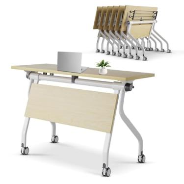 Imagem de Mesa de conferência, mesa de conferência, dobrável, moderna, dobrável, mesa de treinamento móvel com rodas, mesas de reunião de seminários dobráveis para escritório, sala de reuniões (6 peças)
