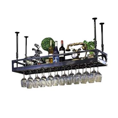 Imagem de Prateleiras de vinho europeias montadas na parede rack de ferro de metal em bar lar loft teto parede taça champanhe copo suporte de garrafa de vinho vários tamanhos