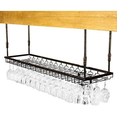 Imagem de Prateleiras para taças de teto, suporte de taça de vinho metal ferro pendurado para taça de vinho prateleira organizadora de armazenamento de bebidas champanhe - altura ajustável (cor: preto, tamanho