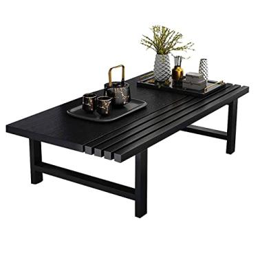 Imagem de Mesa de café baixa de madeira, mesa de chá para sentar no chão, mesa de jantar rústica Kotatsu com tampo de tatame (preto 70 x 40 x 25 cm)