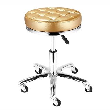 Imagem de Banqueta com rodinhas de couro PU, cadeira giratória ajustável, assento confortável com 5 rodas e banqueta redonda para salão de beleza e barbearia
