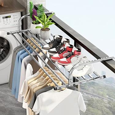 Imagem de EESCZVGBDX Rack de secagem retrátil dobrável para uso interno para varandas, escorredor de roupas de aço inoxidável, pronto para usar depois de pendurado,
