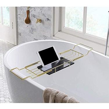 Imagem de ZDJZMGZ Produtos Domésticos Rack de Garrafas Suporte de Copo de Vinho Bandeja de Aço Inoxidável Sobre Banheira Racks Antiferrugem Bandeja de Banho com Laterais Extensíveis Suporte para Taça de Vinho