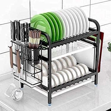 Imagem de Escorredor de pratos, escorredor de pratos, escorredor, utensílios, organizador de talheres, tigela com bandeja coletora de 2 camadas, prateleira de cozinha