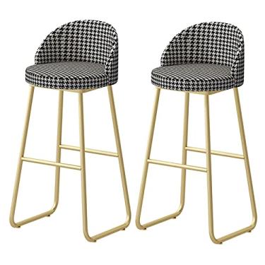 Imagem de Banquetas de bar conjunto de 2 peças de assentos de couro sintético macio para balcão de café da manhã bancos altos com pernas de metal dourado com encostos e apoios para os pés