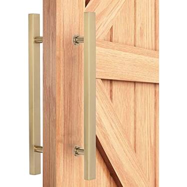 Imagem de Conjunto de maçanetas deslizantes de porta de celeiro, puxador de barra de aço inoxidável com alça de ferragens para porta de madeira de vidro interior e exterior (preto fosco 120 cm/47,2 pol) (ouro