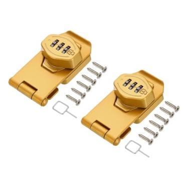Imagem de PATIKIL Fechadura de combinação de armário sem chave 7,6 cm, 2 peças de liga de zinco com senha de 3 dígitos e botão giratório para armários, armário, gaveta, armário de cozinha ao ar livre, dourado
