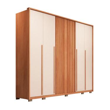 Imagem de Guarda-Roupa Casal Poseidon Ripado 6 Portas 6 Gavetas Freijó e Off White