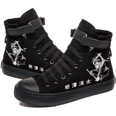 Imagem de Tênis de lona unissex Anime MHA Shoes cano alto com cadarço Bakugou Katsuki Todoroki Shoto Hawks Dabi, Preto 6, 6 Women/4.5 Men