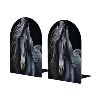 Imagem de Suporte para livros de madeira grande realista de cavalo animal preto decorativo antiderrapante resistente terminais de livro para mesa de escritório em casa biblioteca de estudo escolar divisórias de