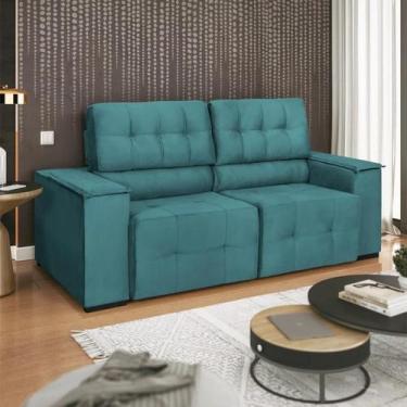 Imagem de Sofá Vicenza 3 Lugares Retrátil Sala de Estar 175cm Suede Azul Turques