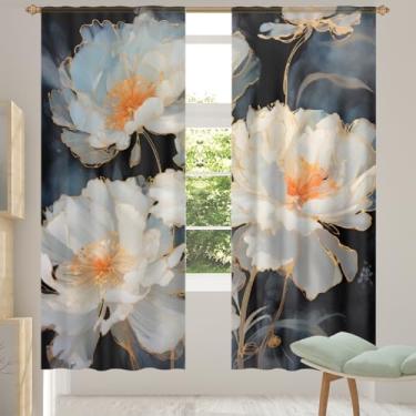 Imagem de 2 conjuntos de painéis de cortinas translúcidas retrô brancas com filtro leve e painéis de cortina leve para janela de porta para sala de estar, quarto, jantar, 203 cm de comprimento