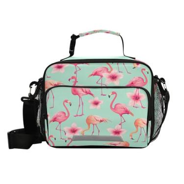 Imagem de Blueangle Lindas lancheiras de flamingo rosa para mulheres e homens, lancheira com alça de ombro, bolsas térmicas com isolamento escolar, com forro à prova de vazamento