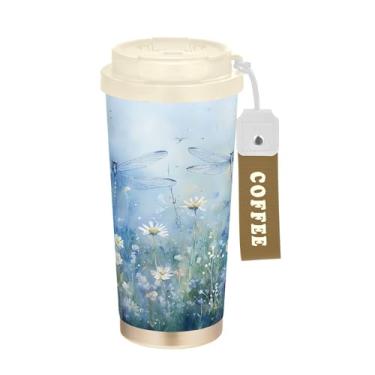Imagem de SEHANY Caneca de viagem colorida de ervas silvestres de 500 ml Copos de café reutilizáveis revestidos de cerâmica com tampa à prova de vazamento, parede dupla, isolamento a vácuo, copo de café de aço