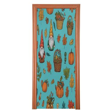 Imagem de Blueangle Abóboras Elásticas Girassóis Gnomos Capa de Porta - Faixa de Porta Frontal de Tecido Elástico para Ação de Graças, Decoração de Festa em Casa ao Ar Livre (788)