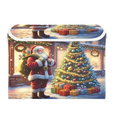 Imagem de SEHANY Cestas de armazenamento de Papai Noel de Natal com tampas, organizador de caixas de armazenamento de tecido para armário de roupas, cobertor de escritório, berçário, 42 x 32 x 30 cm