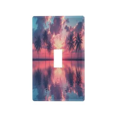 Imagem de Blueangle Capa de placa de parede para interruptor de luz - linda capa decorativa para interruptor de luz de palmeiras nascer do sol, placa de parede, tamanho 1 gangue 4,53 x 2,76 polegadas (415)