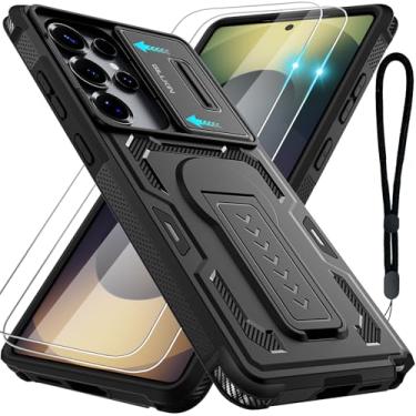 Imagem de GILLKIN Capa para Samsung Galaxy S25 Ultra com 2 protetores de tela, capa de câmera deslizante, suporte e alça de cordão, capa protetora resistente à prova de choque de 2 camadas de grau militar