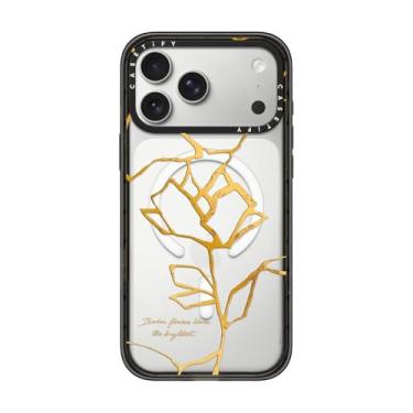 Imagem de CASETiFY Capa Impact para iPhone 17 Pro Max [fina/compatível com Magsafe/2,5 m. Proteção contra quedas de grau militar 4X] - Flor Kintsugi - Preto transparente