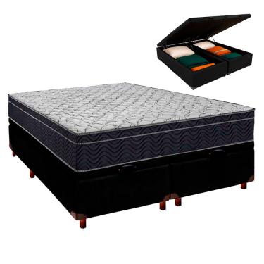 Imagem de Cama Box Baú Preto + Colchão Casal Airtech 150 Ortobom