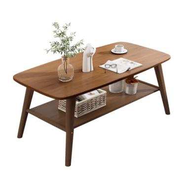 Imagem de Solid Wood 2-Tier Rectangle Coffee Table, Wooden Craftsmanship, Curved Corner Design, Sturdy Table Legs Support, Suitable for Small Living Rooms and Bedrooms(Brown,120 * 60 * 60cm/47 * 24 * 24in)