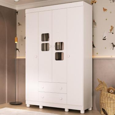 Imagem de Guarda-roupa Infantil 122cm Com Vidro 4 Portas E 2 Gavetas Sol Multimóveis MP4420 Branco